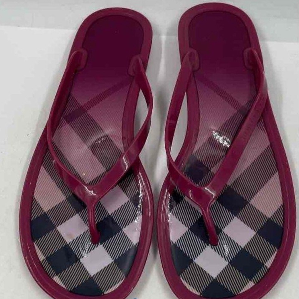 Burberry Women's Burgundy Plaid Jelly Sandals